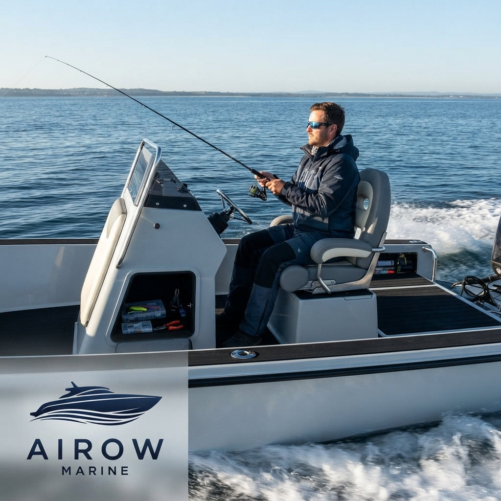 AirowMarine Premium PU Leather Marine Seat - Folding Leg Rest & Low-Back