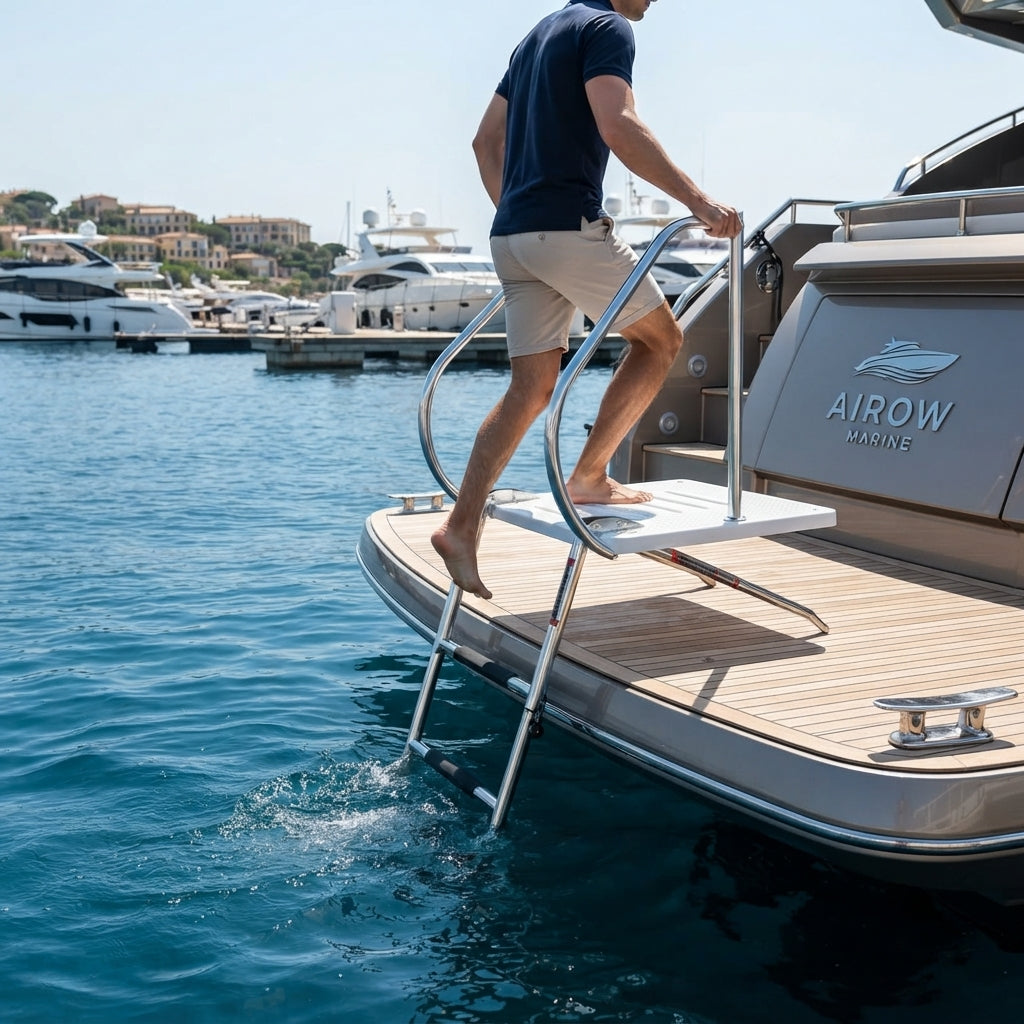 AIROWMARINE 316 SS Telescopic Boat Ladder - Non-Slip Folding Swim Platform