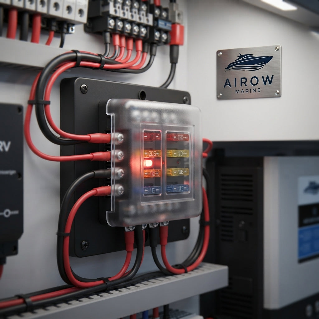 6-Circuit Water-Resistant Marine Fuse Box with LED Indicators – 12-24V DC – marine application view