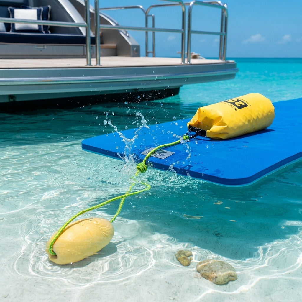 2-in-1 Marine Kayak Sandbag Anchor & 20L Dry Bag Kit – Paddleboard & Swim Mat (500D PVC) – marine application view