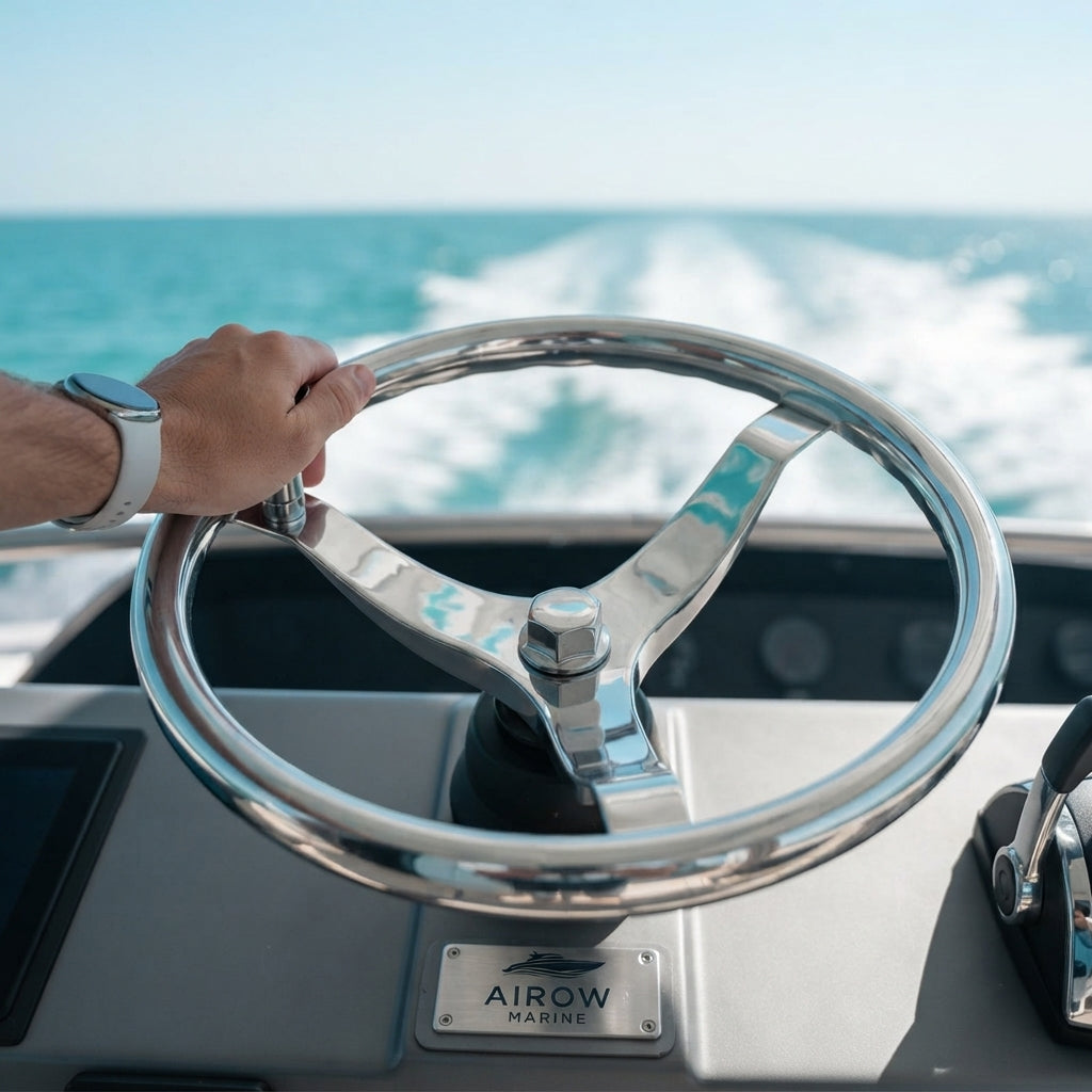 AirowMarine 13.5-inch 3-Spoke Marine Steering Wheel - Mirror Polish 316 Stainless Steel