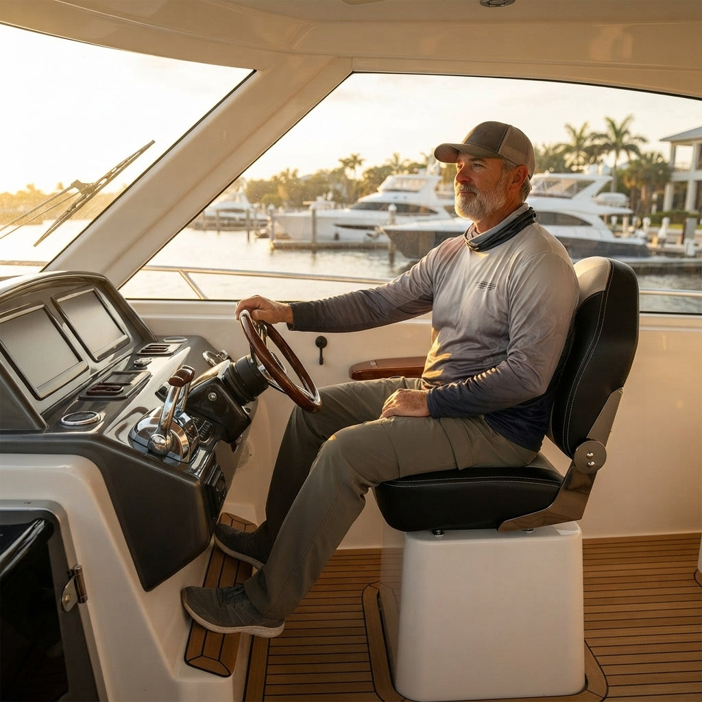 Luxury Folding Marine Boat Seat – UV Resistant Vinyl & Aluminum Hinge – marine application view
