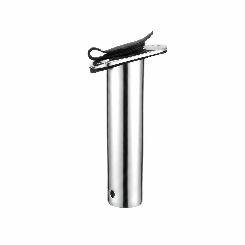 AirowMarine marine-grade 304 stainless steel fishing rod holder with mirror-polished finish and black UV-resistant cap, suitable for various boats.
