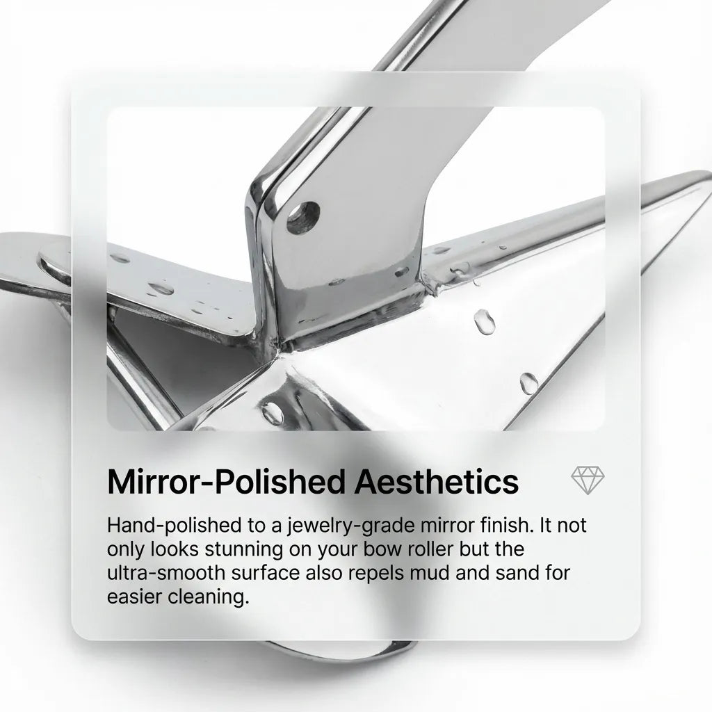 Close-up forensic view of the jewelry-grade mirror polish, showing the ultra-smooth surface designed to repel debris for easier cleaning.