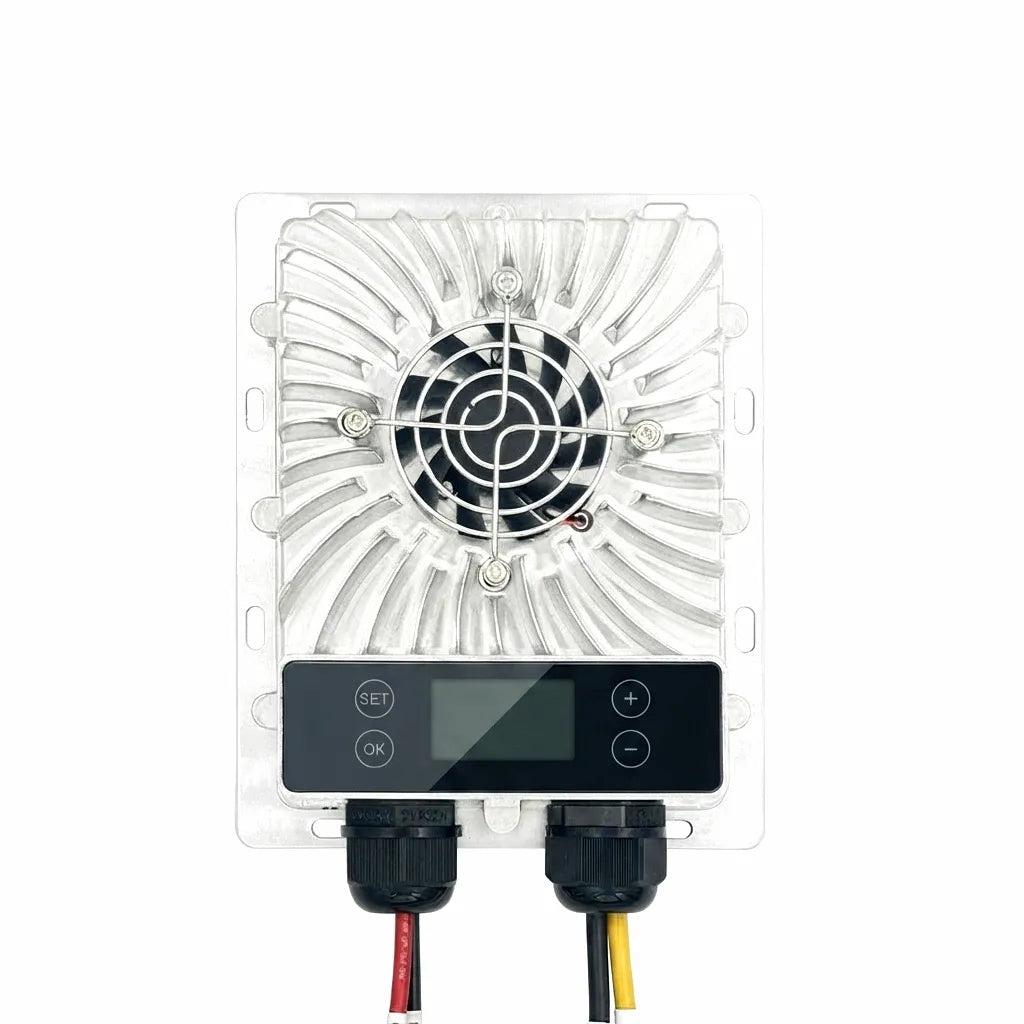 High-efficiency 600W 40A MPPT Solar Charge Controller with active cooling fan, robust aluminum heat sink, LCD display, and waterproof cable glands for marine and RV off-grid power systems.