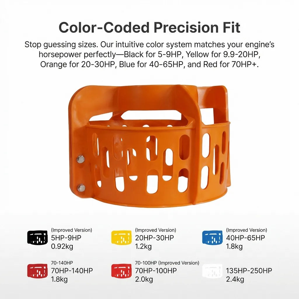 Infographic explaining the AirowMarine color-coding system for perfect engine horsepower matching.