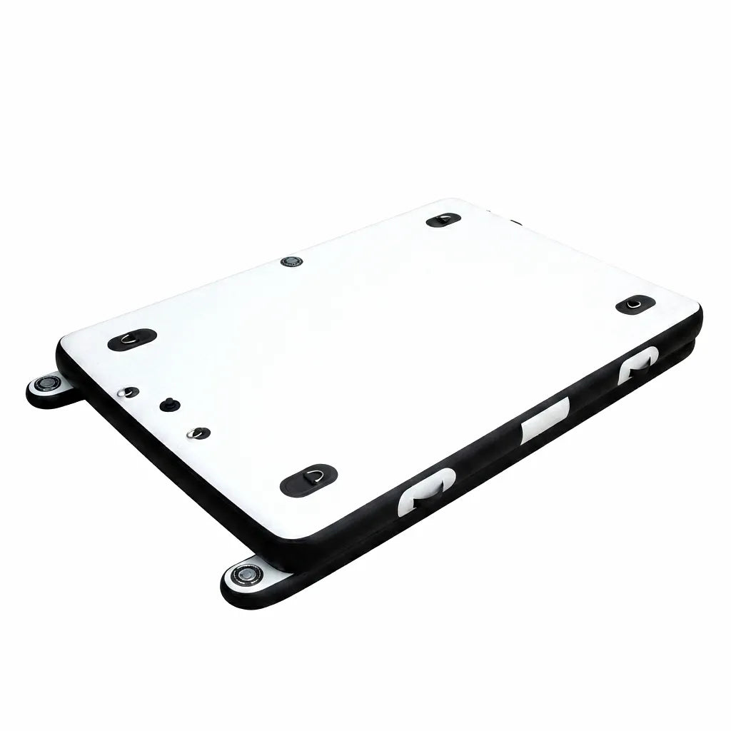 AirowMarine Reinforced Inflatable Fishing Platform in White and Black, built for stability and durability on water.