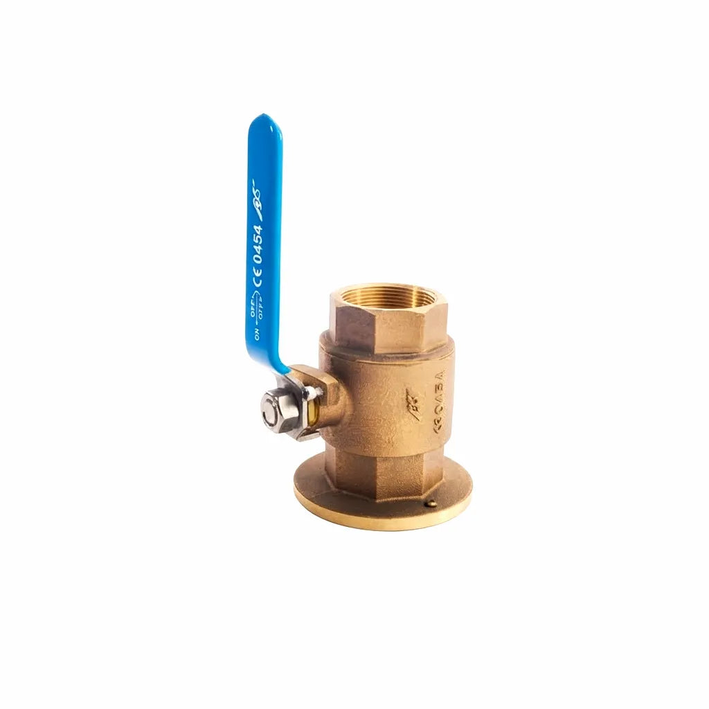 AirowMarine heavy-duty marine bronze seacock valve with a blue lever handle and Female-Female (FF) threaded interface, designed for main engine, generator, and air conditioning seawater intake systems.