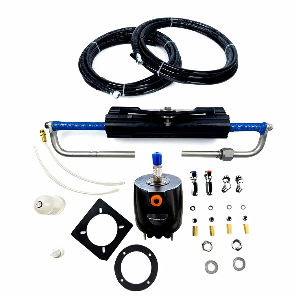 Airow Marine outboard hydraulic steering system components kit with pump, cylinder, hoses, mounting hardware, and oil for 200 HP powerboats
