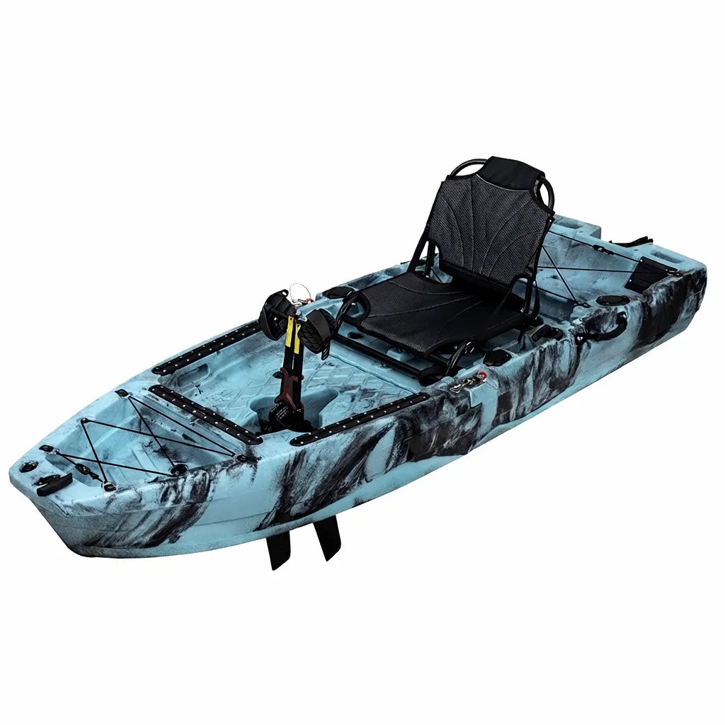 AirowMarine Pedal Drive Fishing Kayak, Rotomolded PE Hull, Blue Black Camouflage Pattern