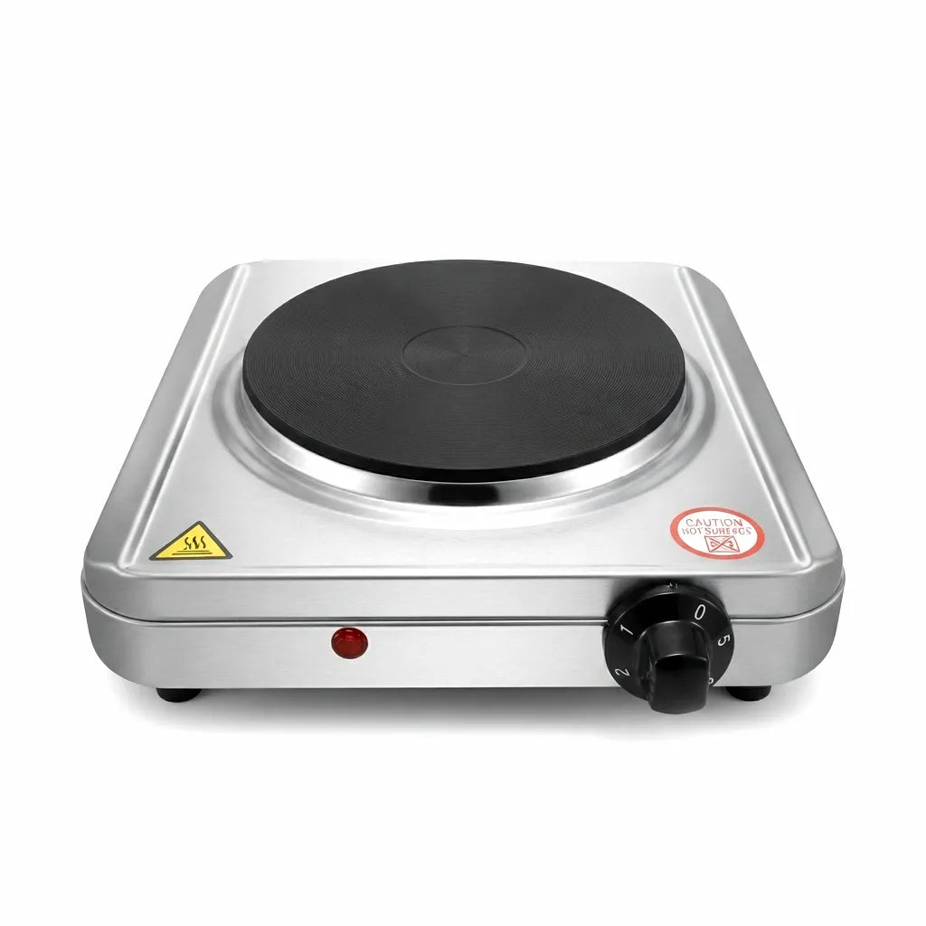 Airrow Marine 1500W Single Electric Hot Plate with Brushed Stainless Steel Finish and Solid Cooktop