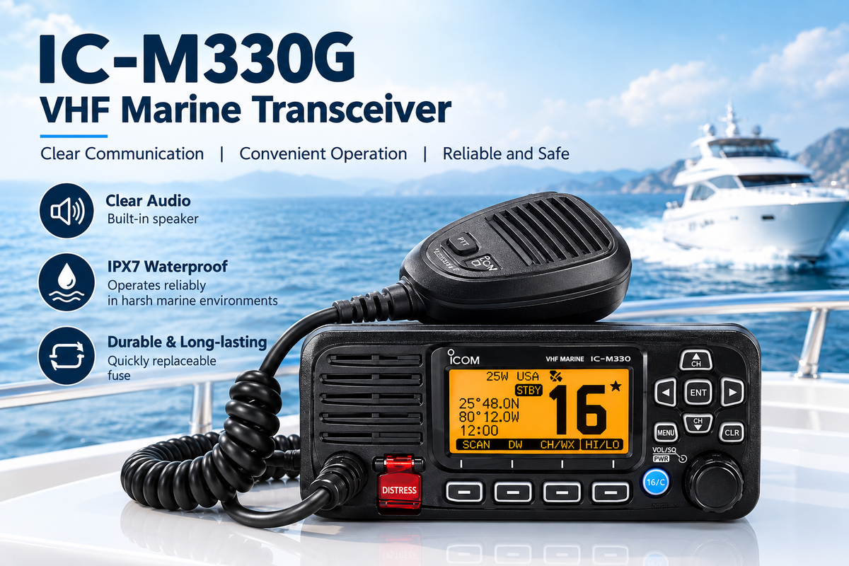 ICOM IC-M330G VHF Marine Radio - 25W High-Power, Integrated GPS, IPX7 Waterproof