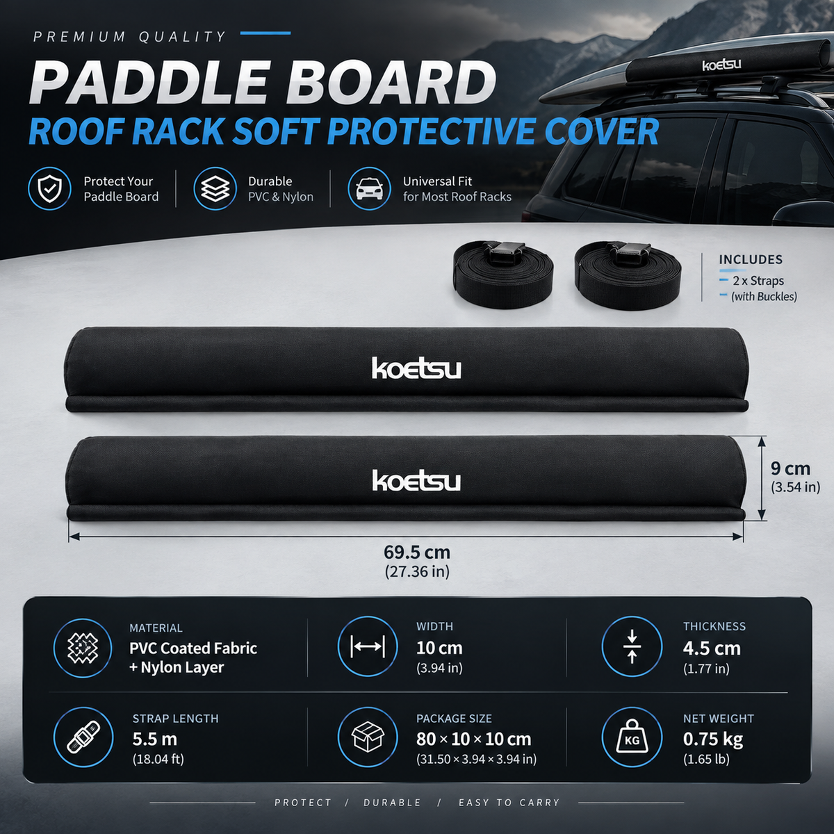 Airow Marine Universal Soft Roof Rack - Heavy-Duty Padded for Kayaks & SUPs