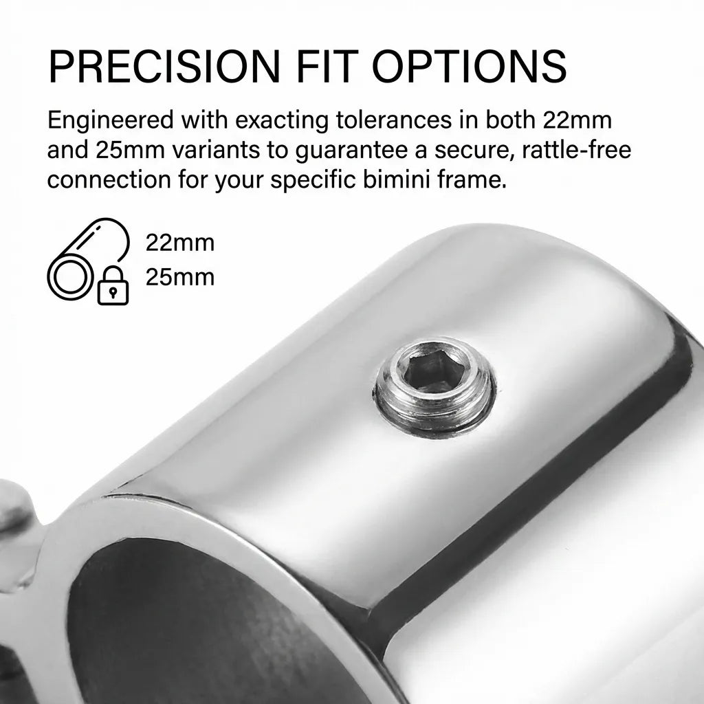 Close-up detail of the hex-socket set screw and precision-machined tolerances of the bimini jaw slide.