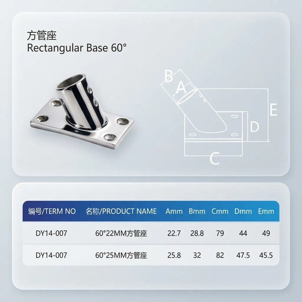 Technical diagram with dimension labels A through E and a data table specifying 22mm and 25mm fitment sizes.
