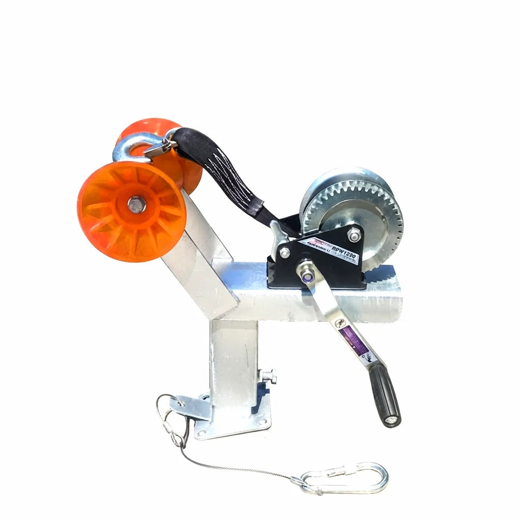Heavy-Duty AirowMarine Boat Trailer Winch Mount with Galvanized Steel Frame, 1200lb Winch, and Orange Polyurethane Rollers