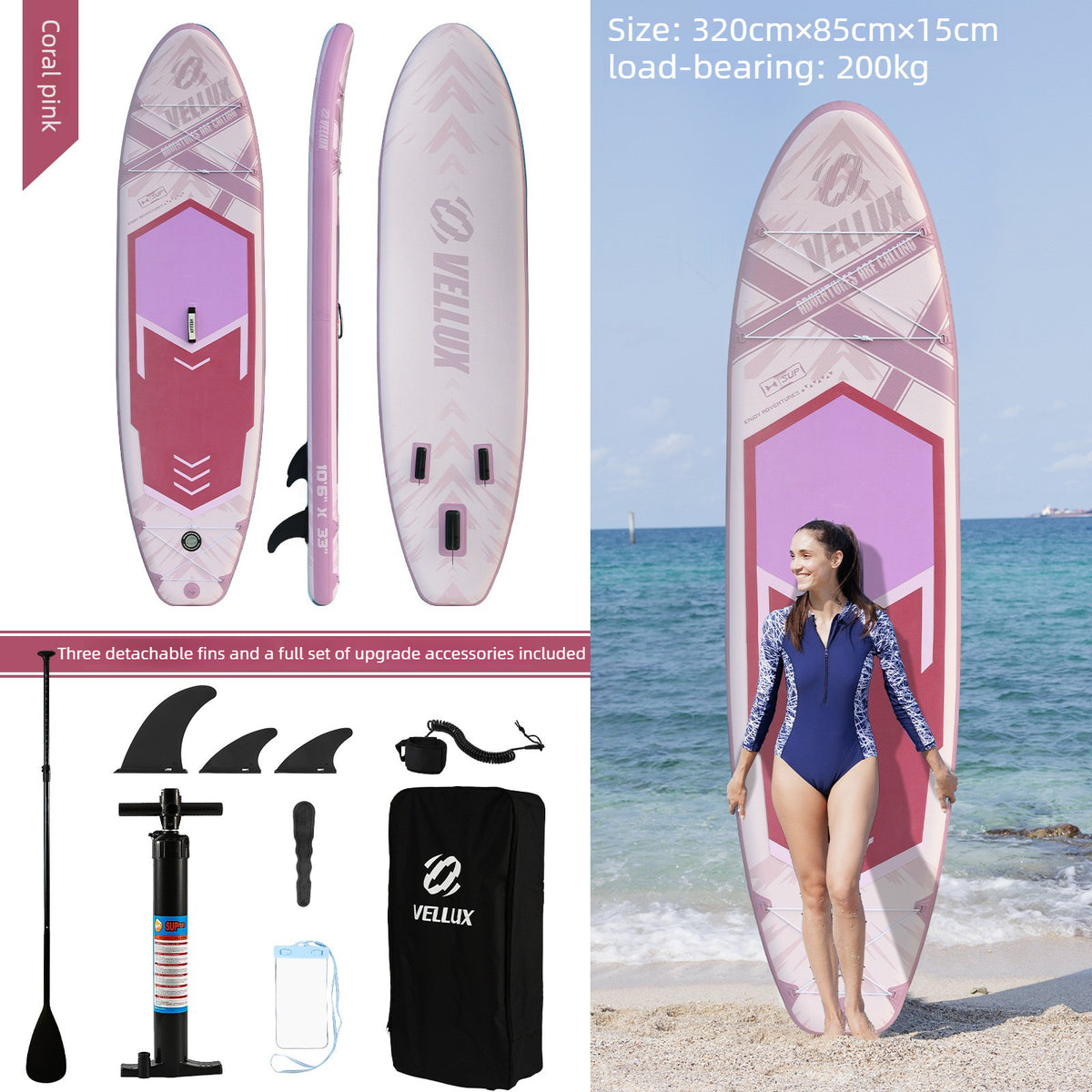 Vellux All-Purpose Inflatable SUP Paddleboard - Reinforced PVC, Drop-Stitch Core