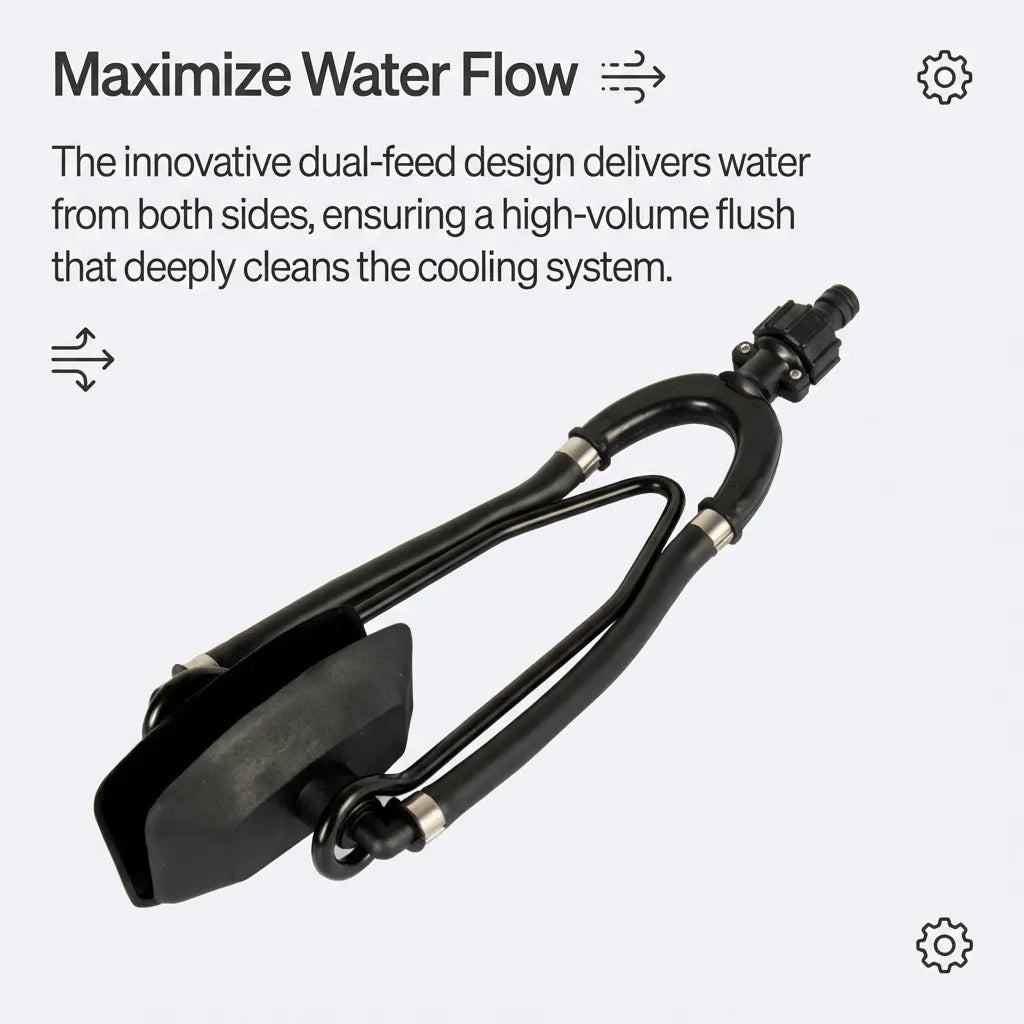 Close-up diagram illustrating the innovative dual-feed design delivering water from both sides for a high-volume flush.