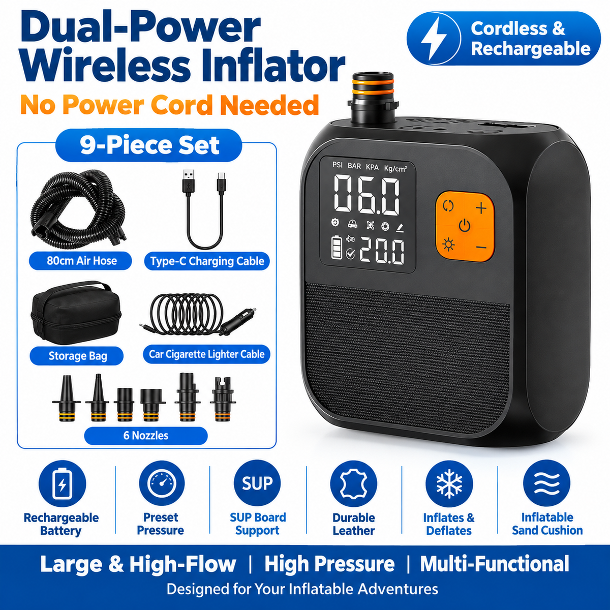 Airow Marine Hero Dual-Stage Electric Pump - High-Pressure Inflator for SUPs & Kayaks