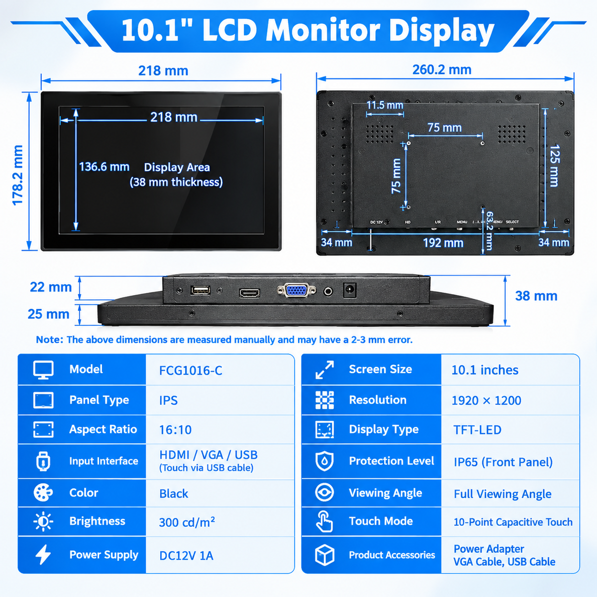 10.1-inch Embedded Marine Capacitive Touchscreen Display - IP65 Waterproof IPS