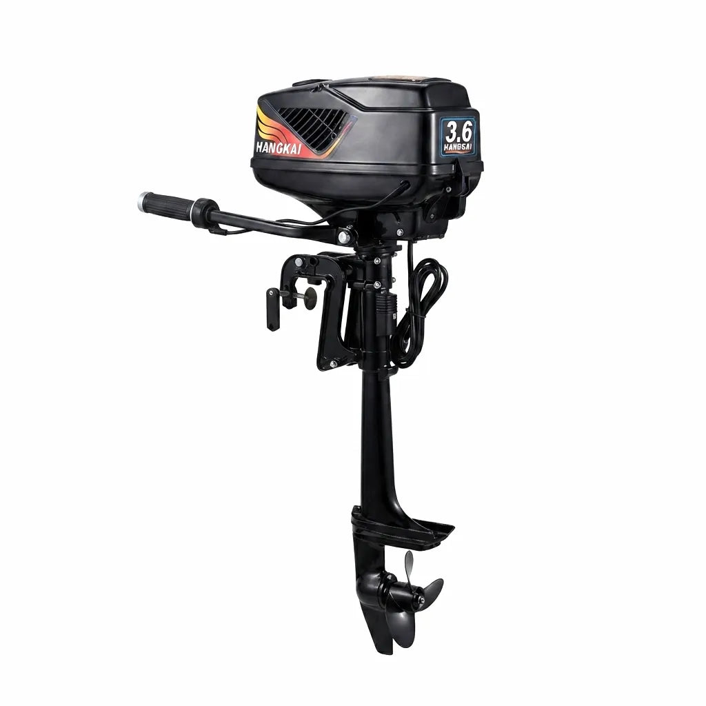 HangKai 48V 800W brushless electric outboard motor with 3-blade propeller and transom mount.