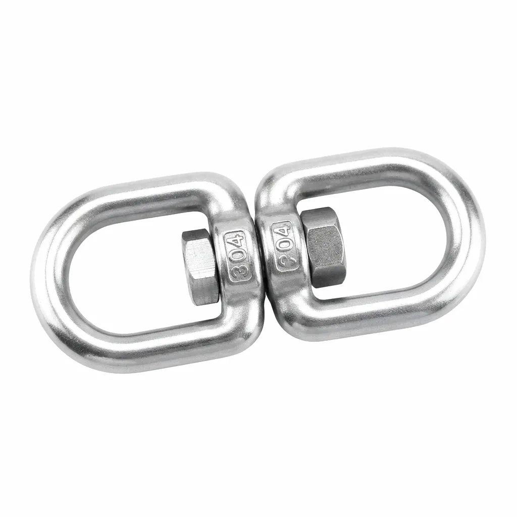 Heavy-duty 304 Stainless Steel universal swivel ring, marine grade chain link, precision machined for anti-tangle functionality.