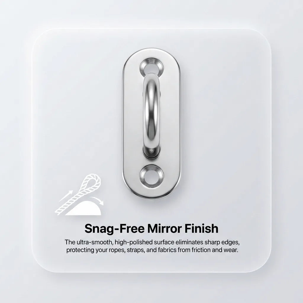 Technical infographic demonstrating the snag-free surface finish that protects ropes and fabrics from friction and wear.