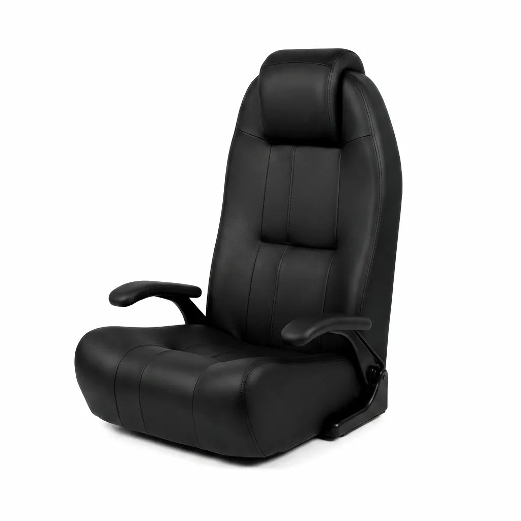 AIROW Marine Luxury Pilot Seat with black UV-resistant vinyl upholstery and ergonomic design on a white background