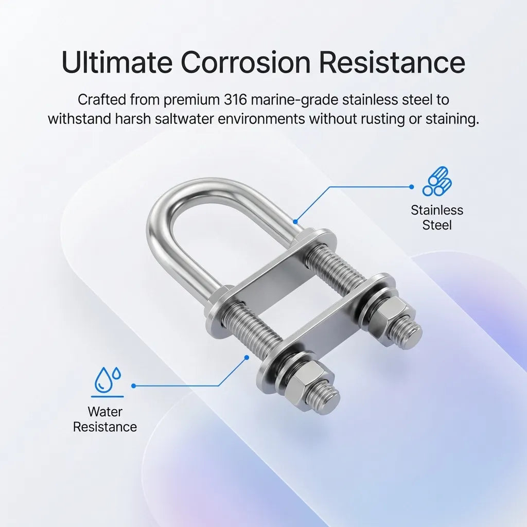 Diagram showing the corrosion-resistant properties of the 316 marine-grade stainless steel used in this boat tie-down.