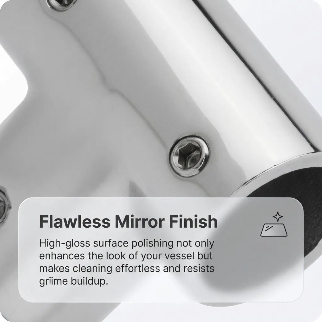 Ultra-close-up of the flawless mirror finish reflecting light to demonstrate surface precision and grime resistance.