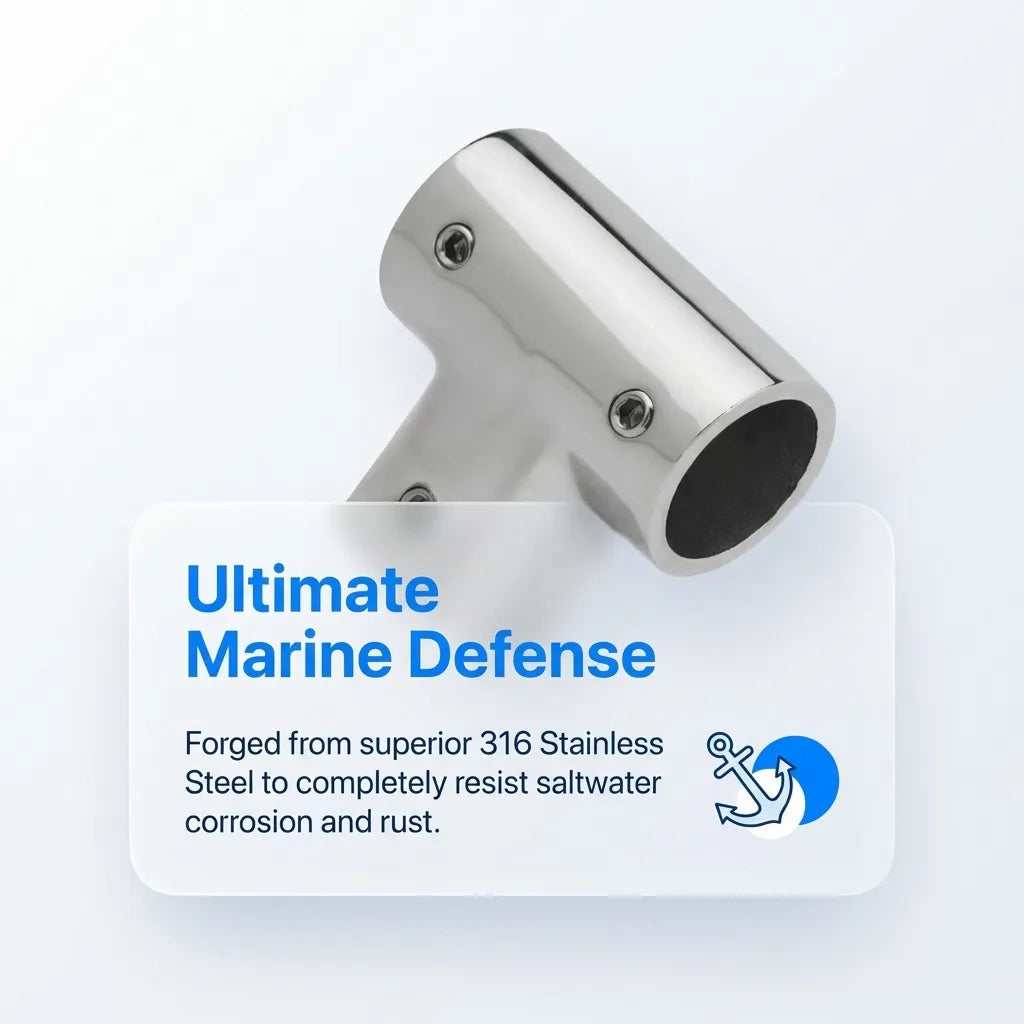 Macro shot of the marine connector highlighting the superior corrosion resistance of forged 316 stainless steel.