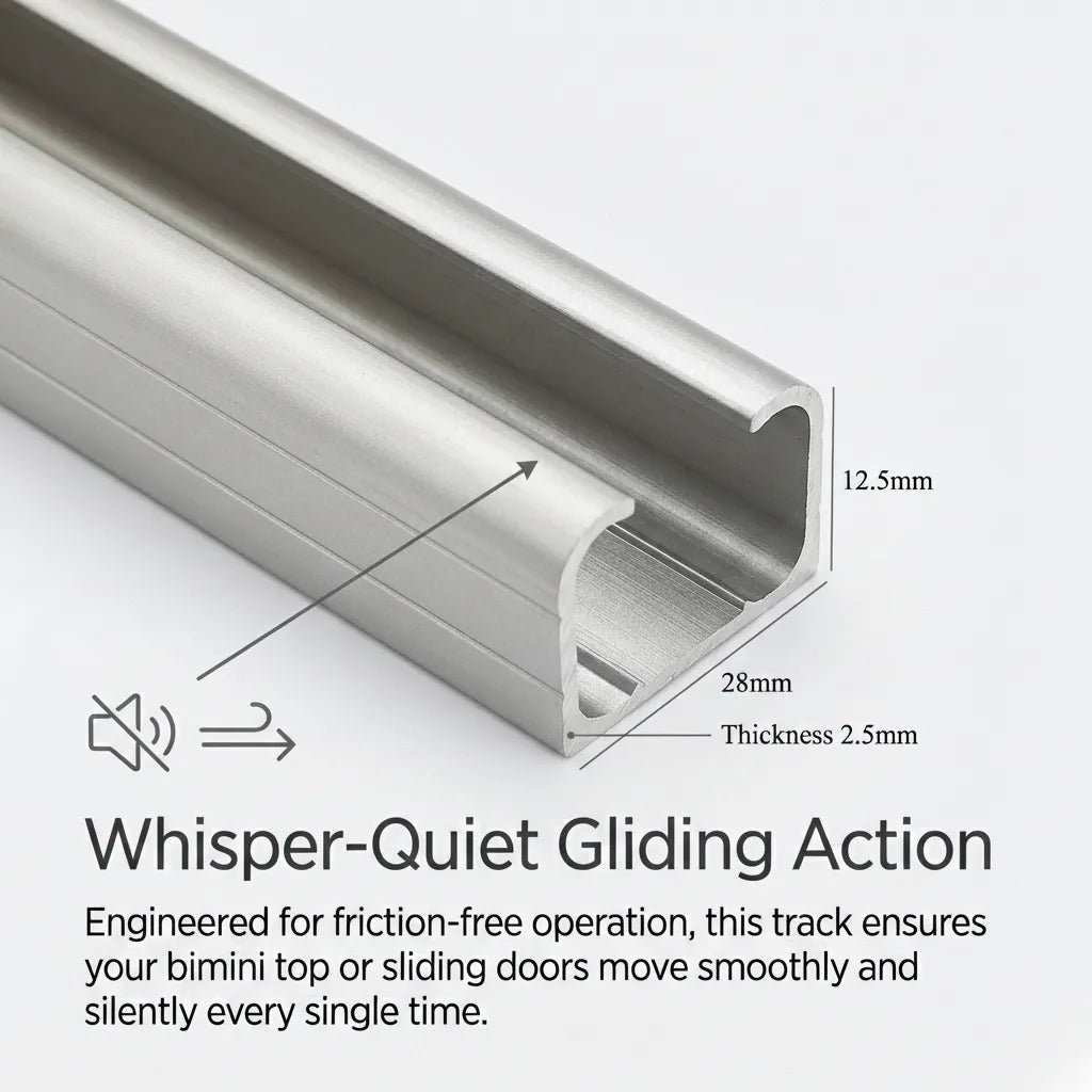 Detail view of the smooth internal channel designed for whisper-quiet and friction-free gliding of rollers.