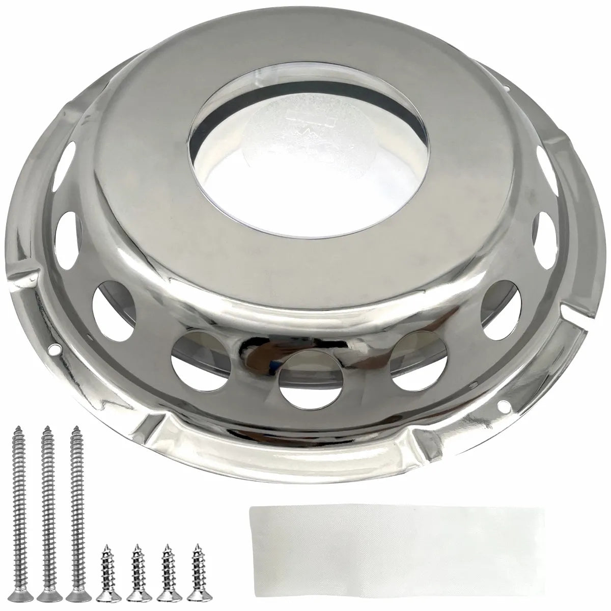 Mirror-polished 316 Stainless Steel marine deck ventilation window with mounting screws and sealant tape