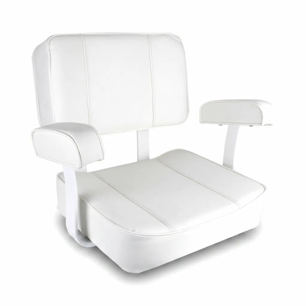AirowMarine white marine helm seat with padded armrests, ergonomic design, on pure white background for product clarity.