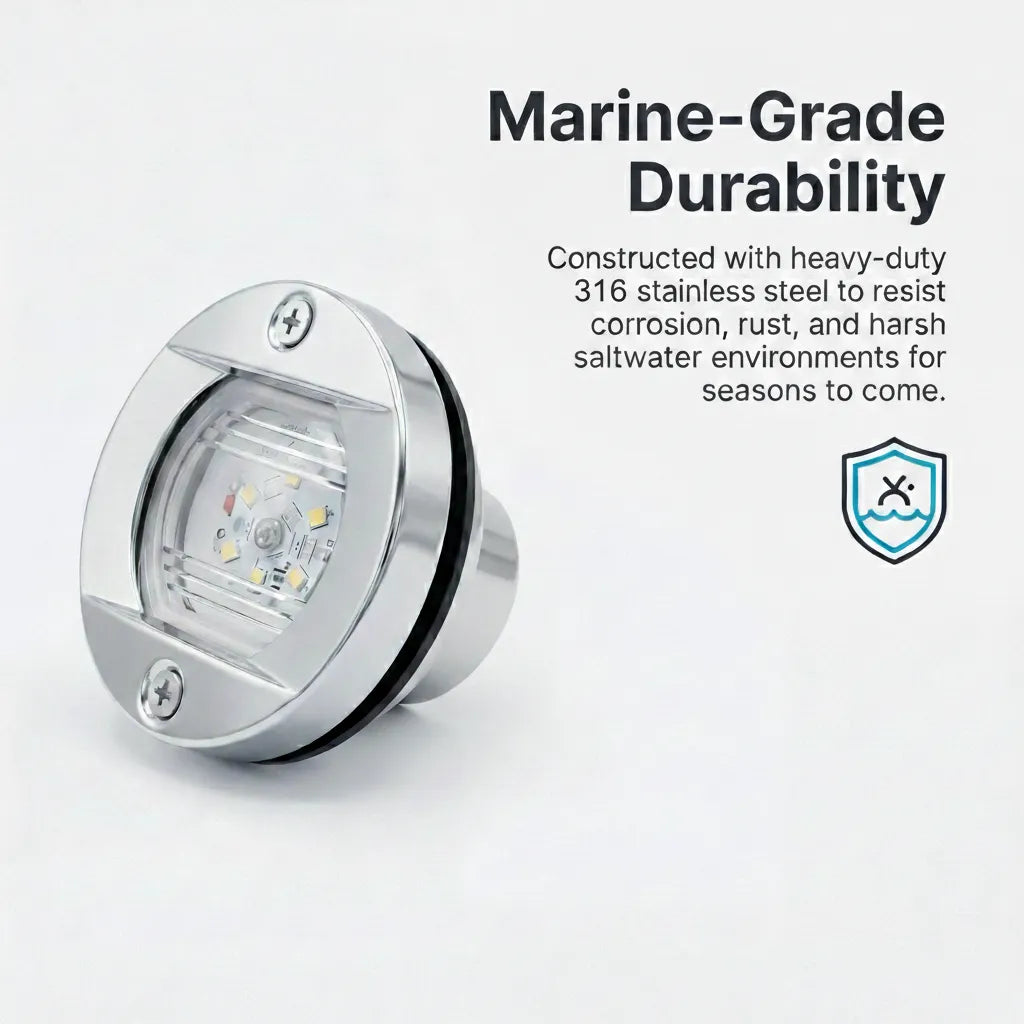 Close-up view highlighting the heavy-duty 316 stainless steel construction designed for maximum corrosion resistance in saltwater.