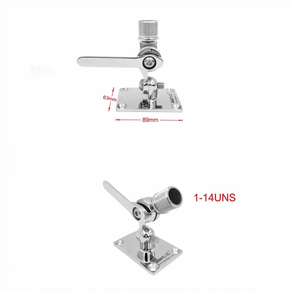 Technical dimension drawing showing 89mm base length, 63mm hole spacing, and 1-14 UNS standard thread compatibility.