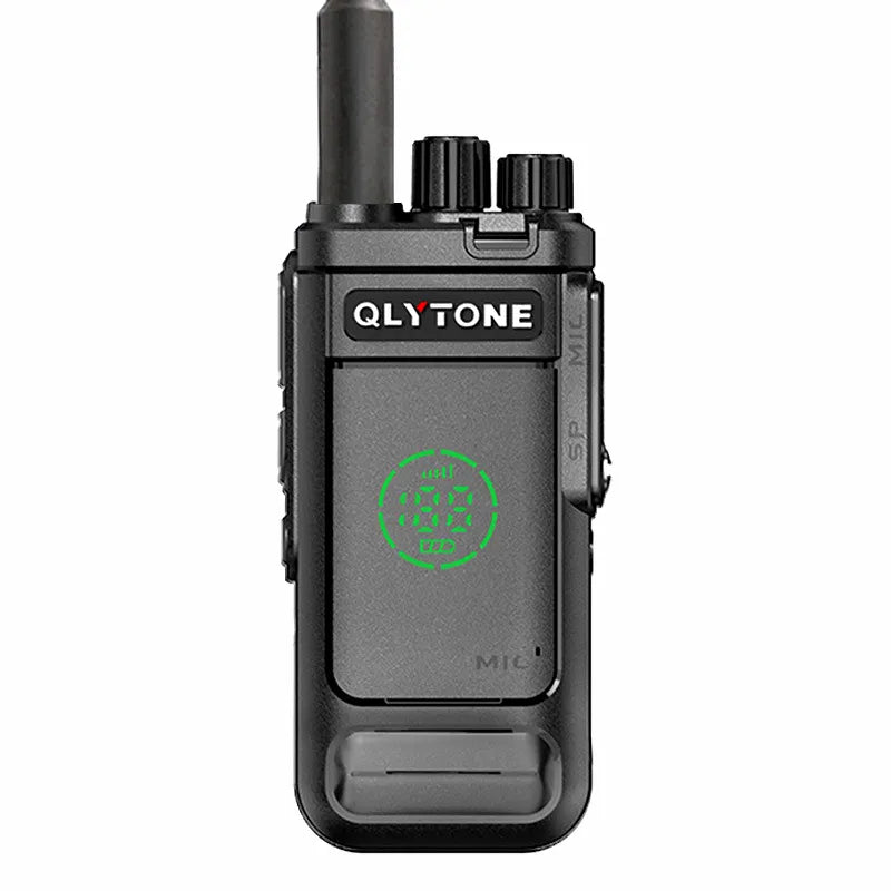 QLYTONE High-Power VHF Handheld Marine Radio with integrated antenna and speaker/mic grill, black textured finish
