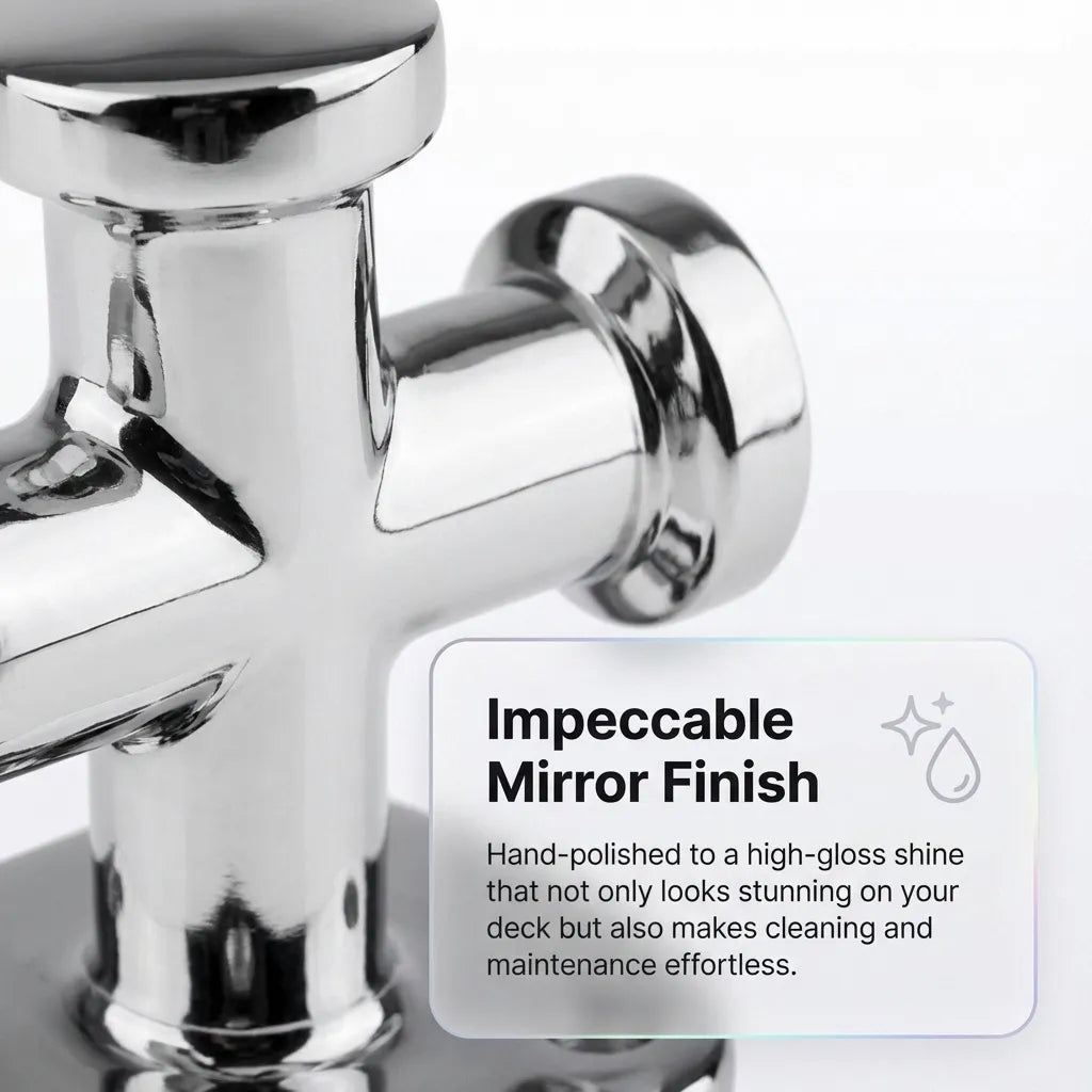 Macro detail shot showing the flawless mirror polish and reflection quality on the 316 stainless steel surface.